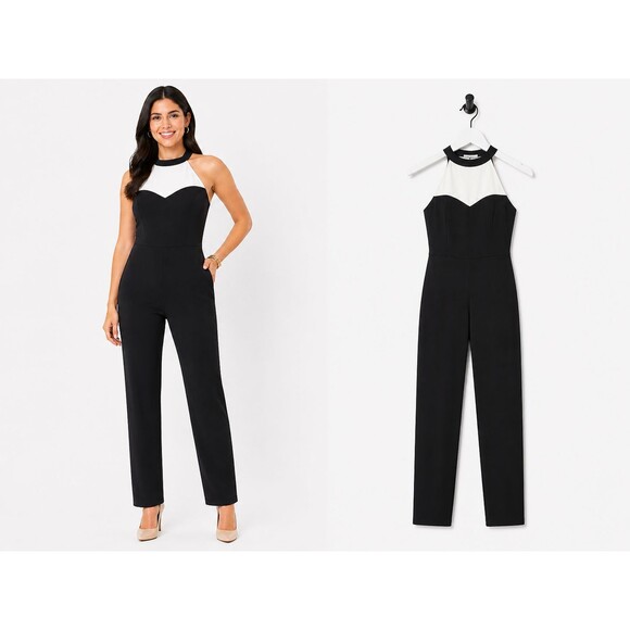 Guess Pants - New Guess Tuxedo Halter Jumpsuit Size 2 Black Ivory Crepe